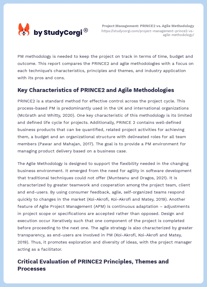 Project Management: PRINCE2 vs. Agile Methodology. Page 2