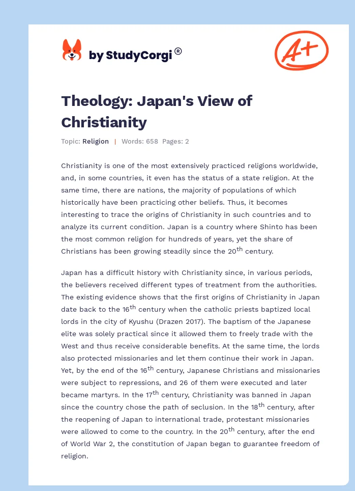 Theology: Japan's View of Christianity. Page 1
