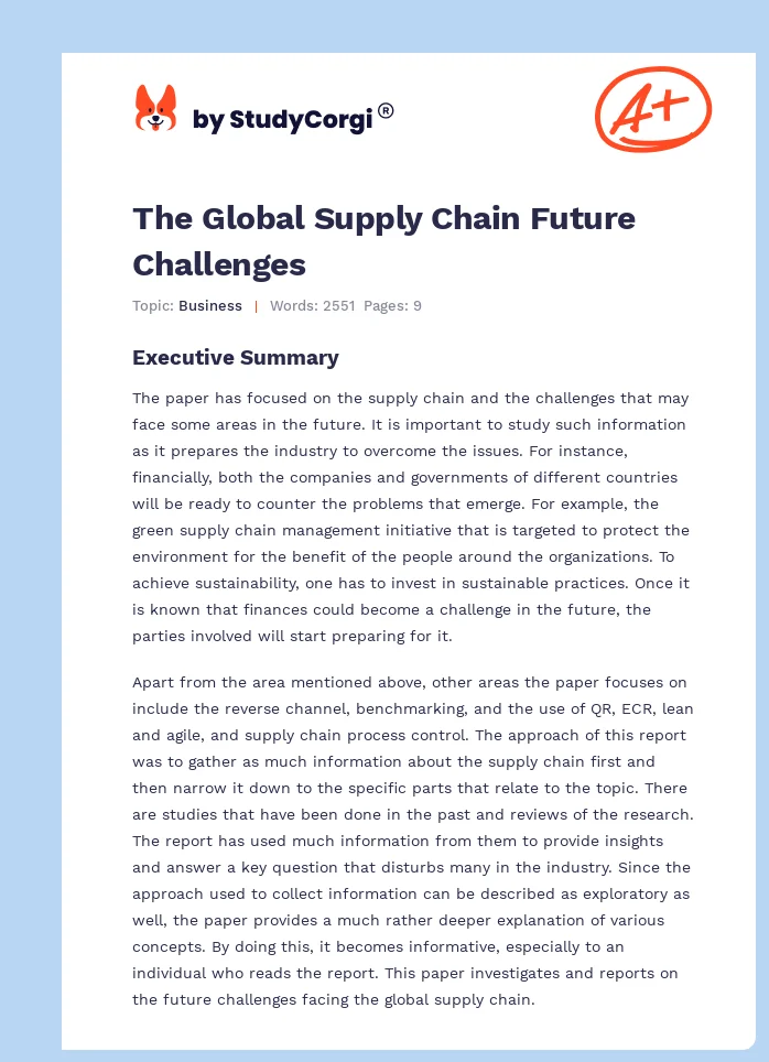 The Global Supply Chain Future Challenges. Page 1