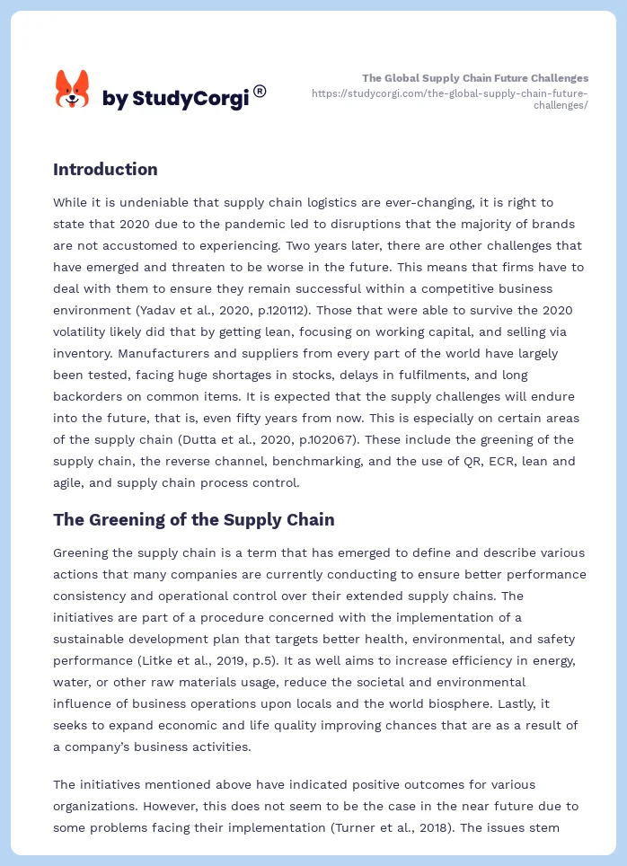 The Global Supply Chain Future Challenges. Page 2