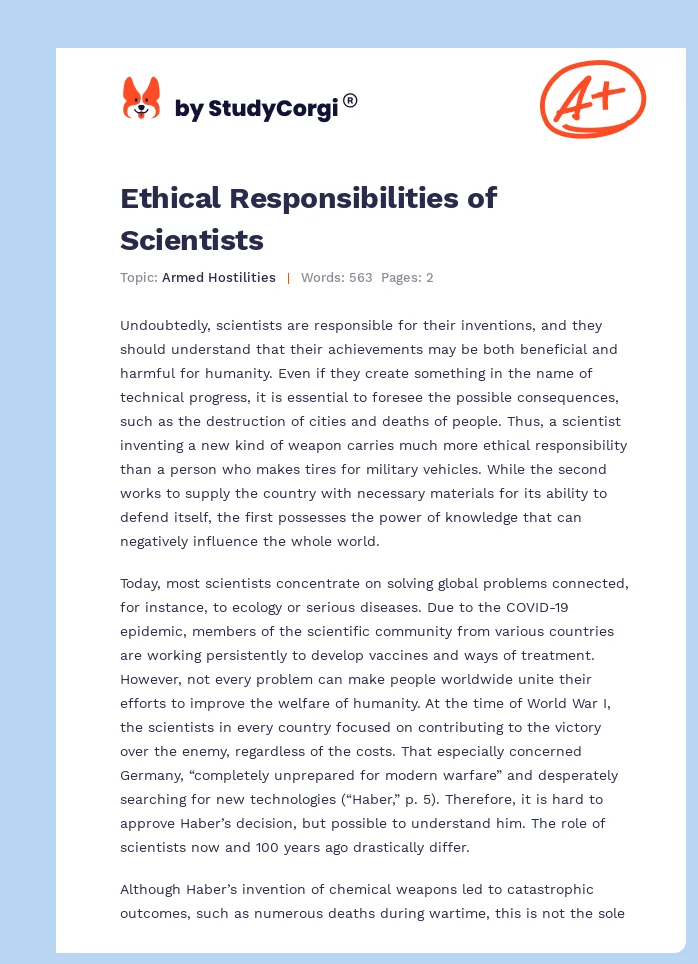 Ethical Responsibilities of Scientists. Page 1