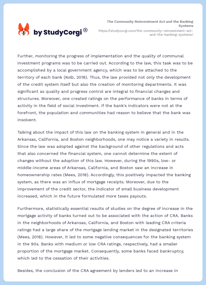 The Community Reinvestment Act and the Banking Systems. Page 2