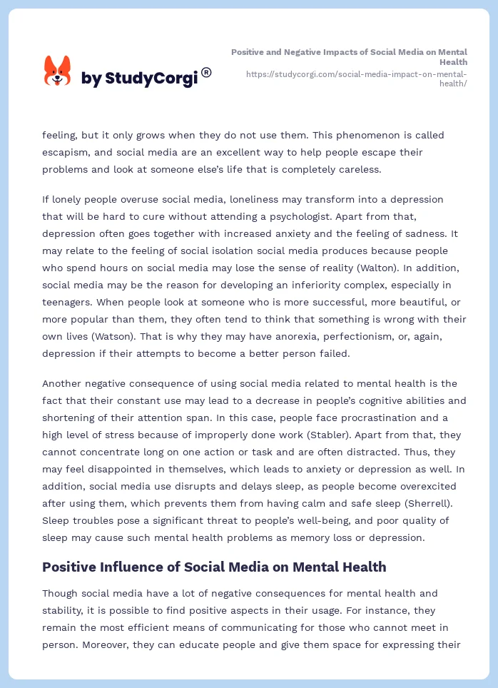 Positive and Negative Impacts of Social Media on Mental Health. Page 2