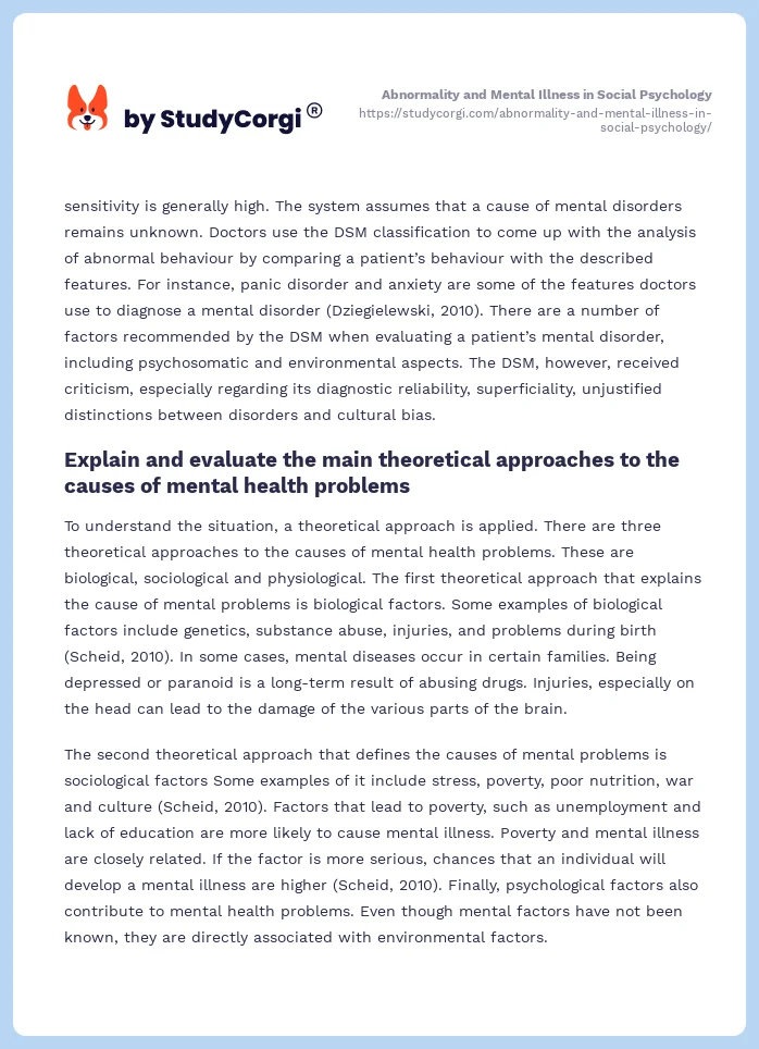 Abnormality and Mental Illness in Social Psychology. Page 2