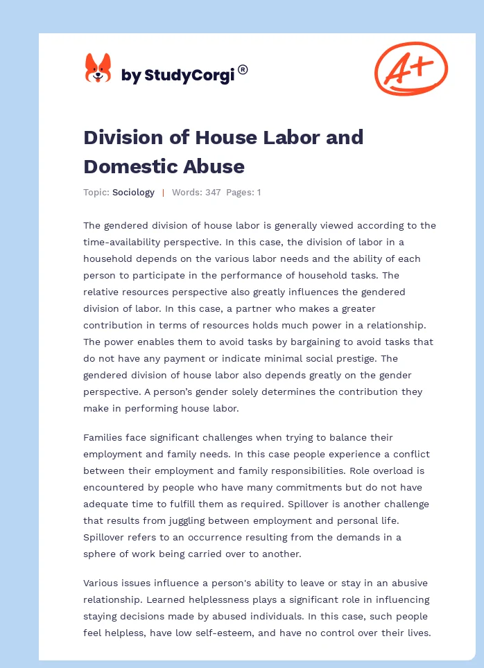 Division of House Labor and Domestic Abuse. Page 1