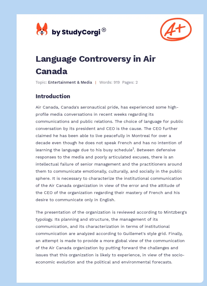 Language Controversy in Air Canada. Page 1