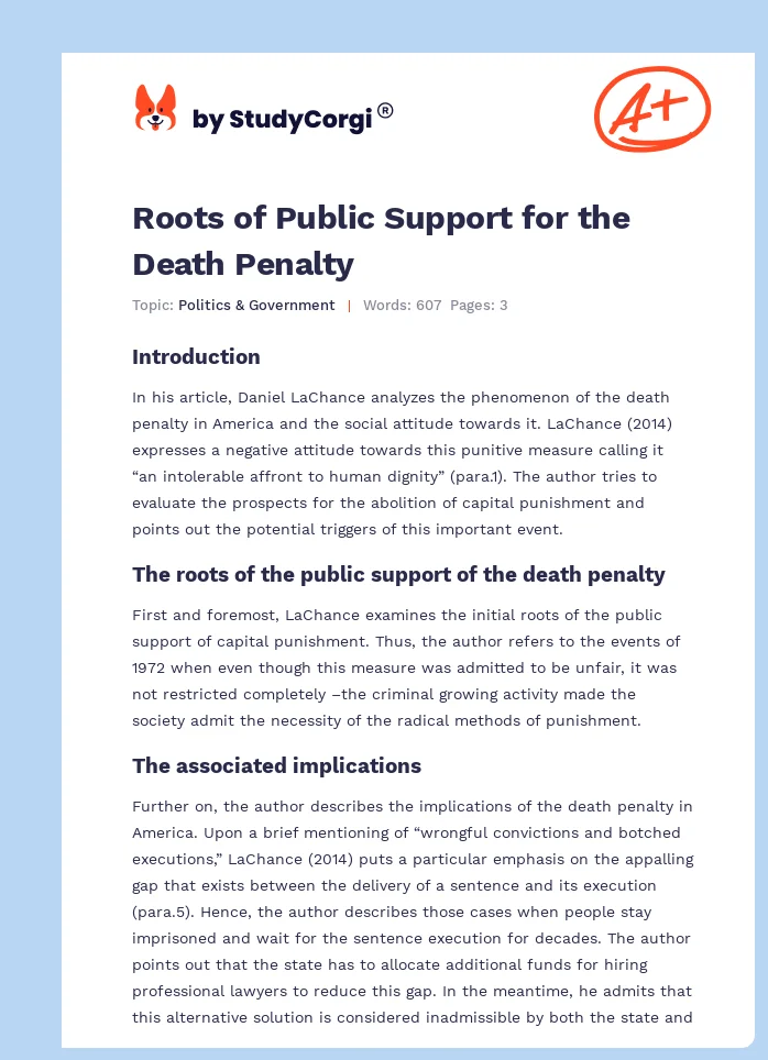 Roots of Public Support for the Death Penalty. Page 1