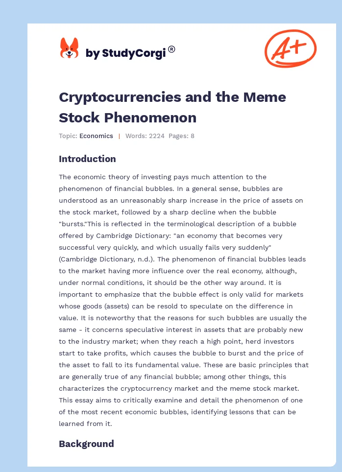 Cryptocurrencies and the Meme Stock Phenomenon. Page 1