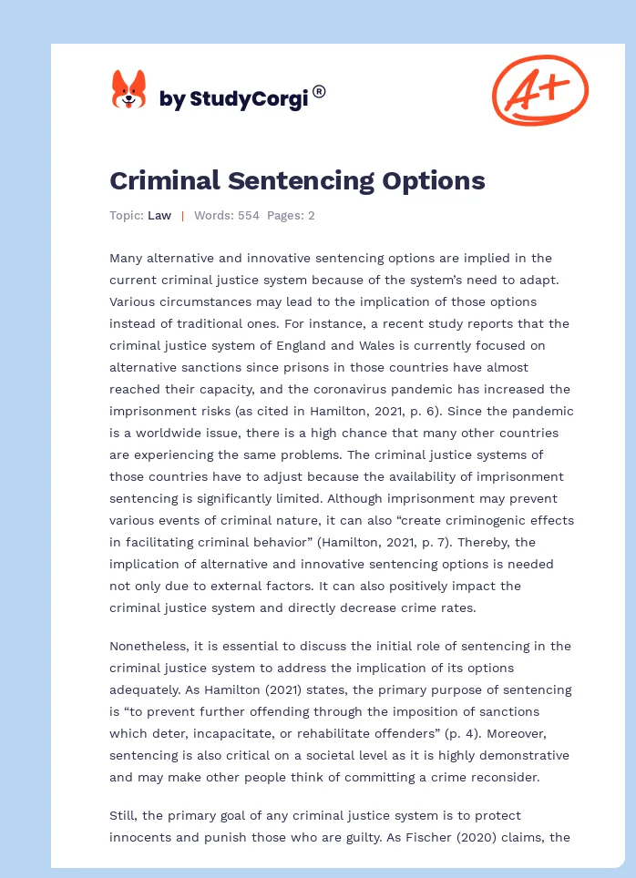 Criminal Sentencing Options. Page 1