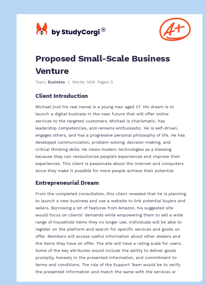 Proposed Small-Scale Business Venture. Page 1