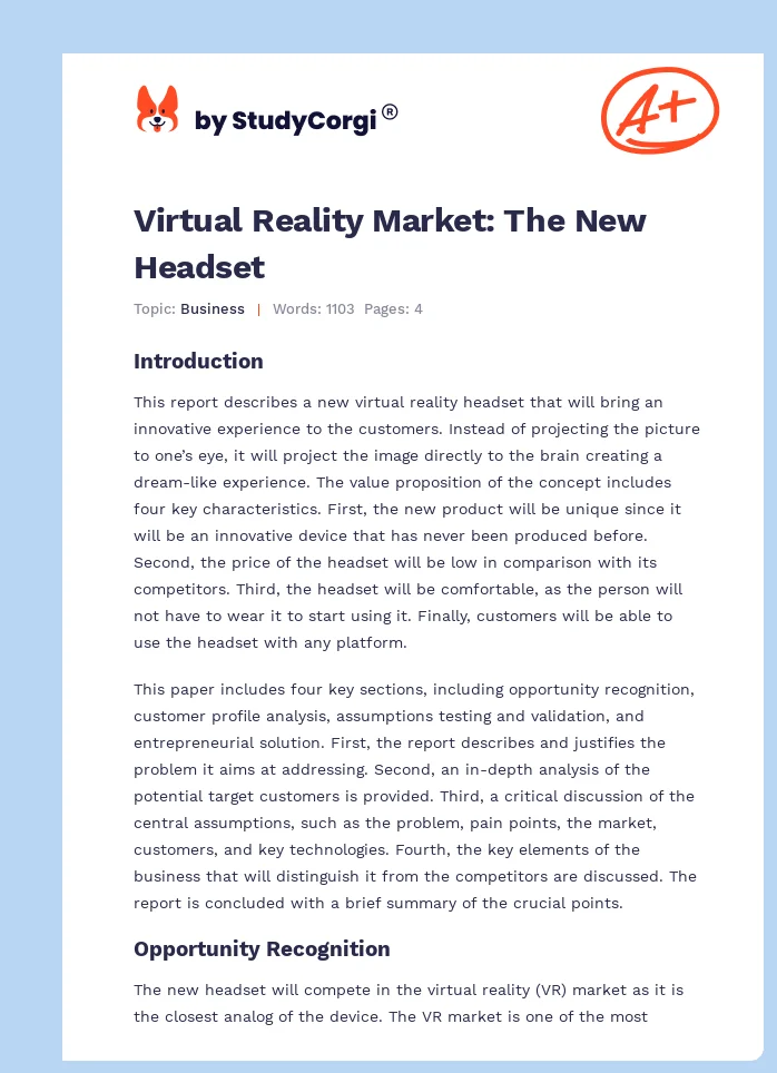 Virtual Reality Market: The New Headset. Page 1