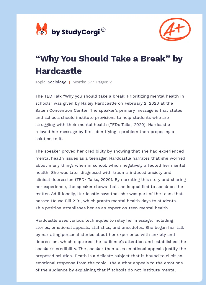“Why You Should Take a Break” by Hardcastle. Page 1