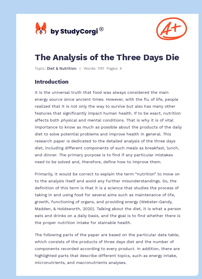 The Analysis of the Three Days Die. Page 1