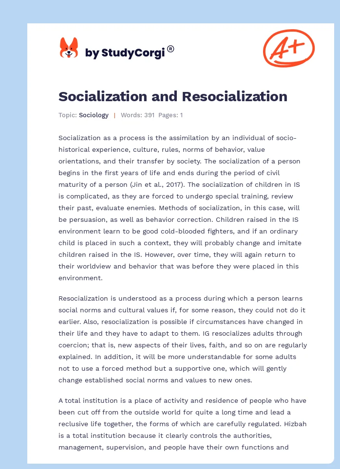 Socialization and Resocialization. Page 1