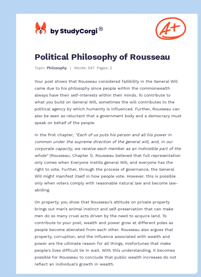 Political Philosophy of Rousseau. Page 1