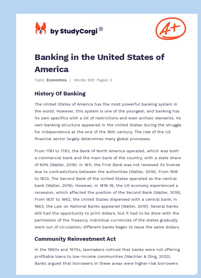Banking in the United States of America. Page 1