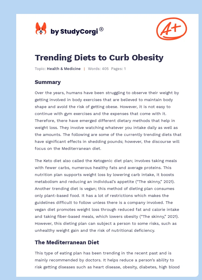 Trending Diets to Curb Obesity. Page 1