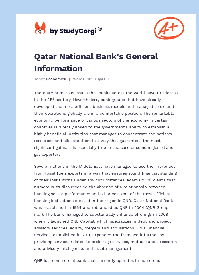 Qatar National Bank's General Information. Page 1