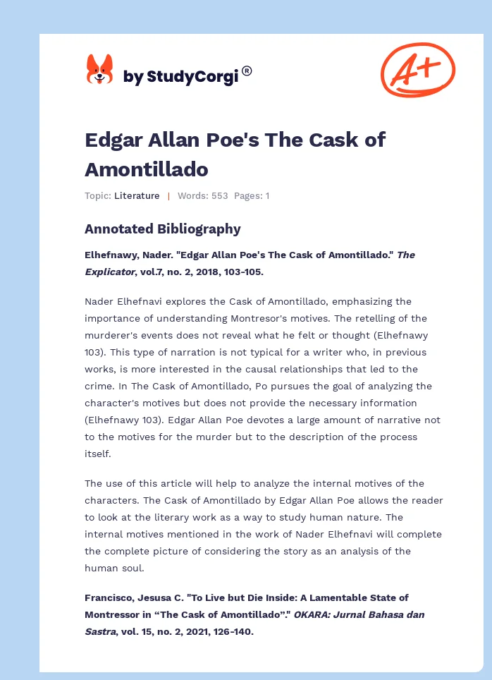 Edgar Allan Poe's The Cask of Amontillado. Page 1