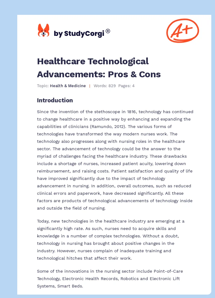 Healthcare Technological Advancements: Pros & Cons. Page 1