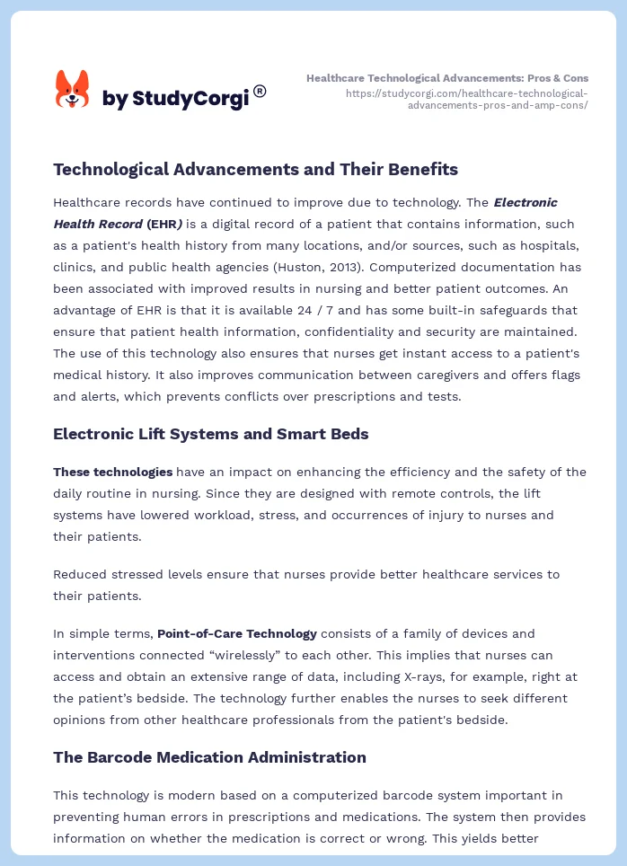 Healthcare Technological Advancements: Pros & Cons. Page 2