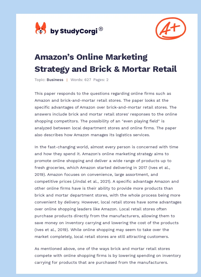 Amazon’s Online Marketing Strategy and Brick & Mortar Retail. Page 1