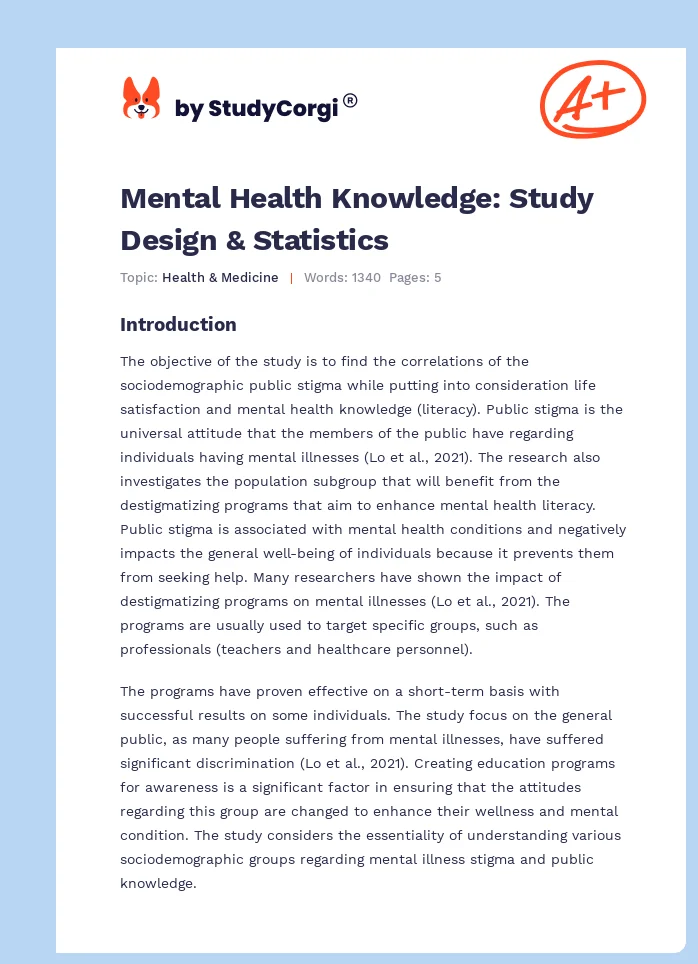 Mental Health Knowledge: Study Design & Statistics. Page 1