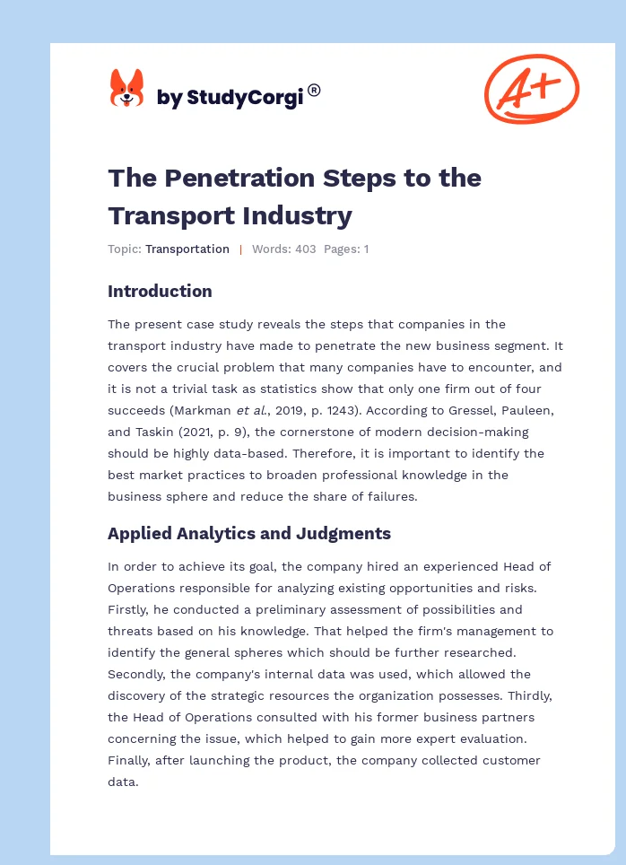 The Penetration Steps to the Transport Industry. Page 1