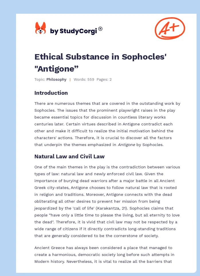 Ethical Substance in Sophocles' "Antigone”. Page 1