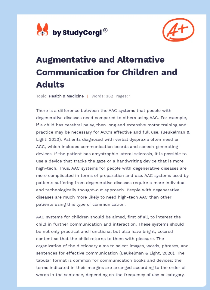Augmentative and Alternative Communication for Children and Adults. Page 1