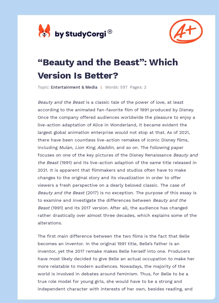 “Beauty and the Beast”: Which Version Is Better?. Page 1