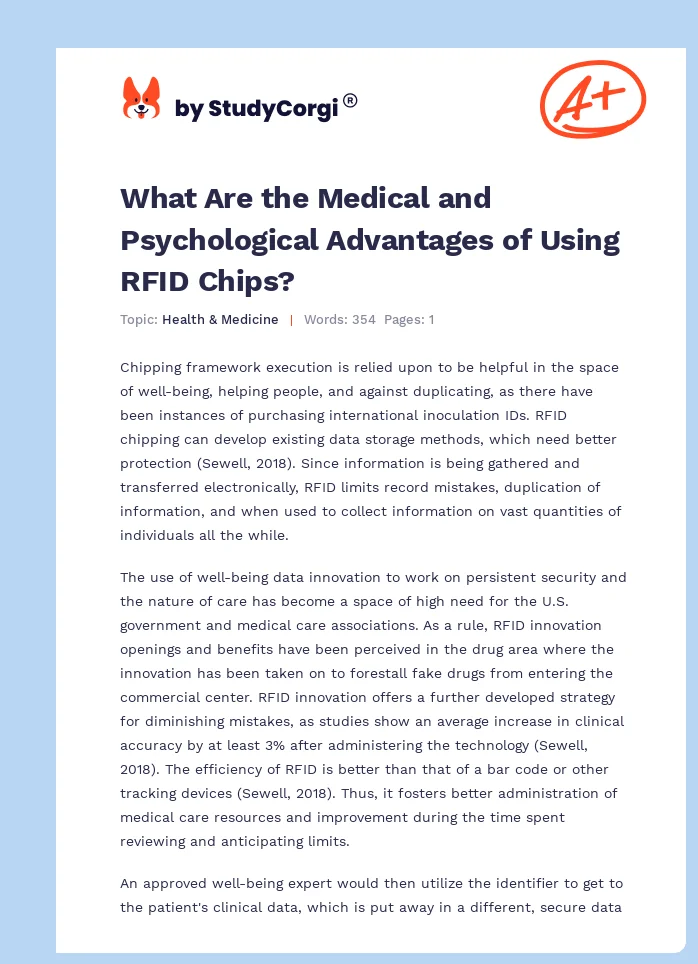 What Are the Medical and Psychological Advantages of Using RFID Chips?. Page 1