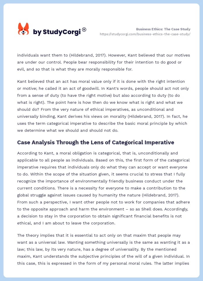 Business Ethics: The Case Study. Page 2