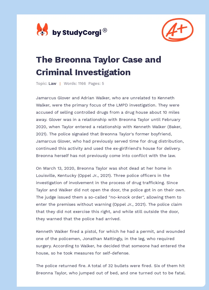 The Breonna Taylor Case and Criminal Investigation. Page 1