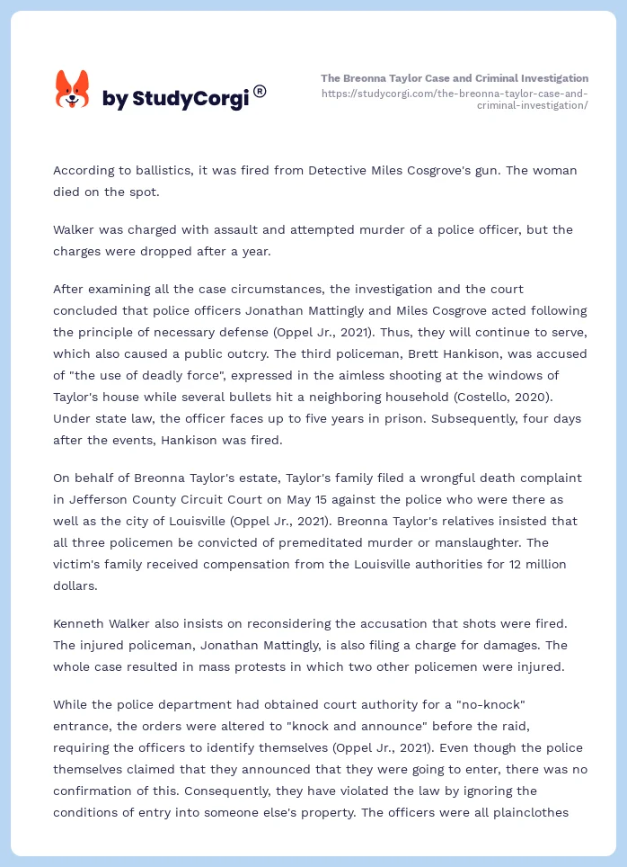 The Breonna Taylor Case and Criminal Investigation. Page 2