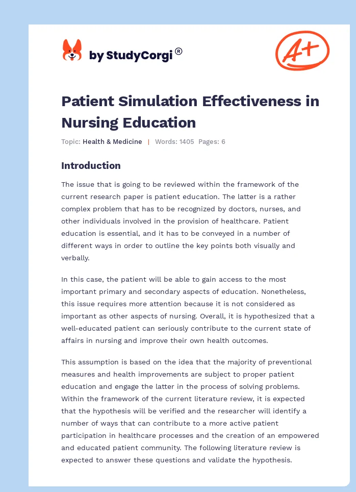 Patient Simulation Effectiveness in Nursing Education. Page 1