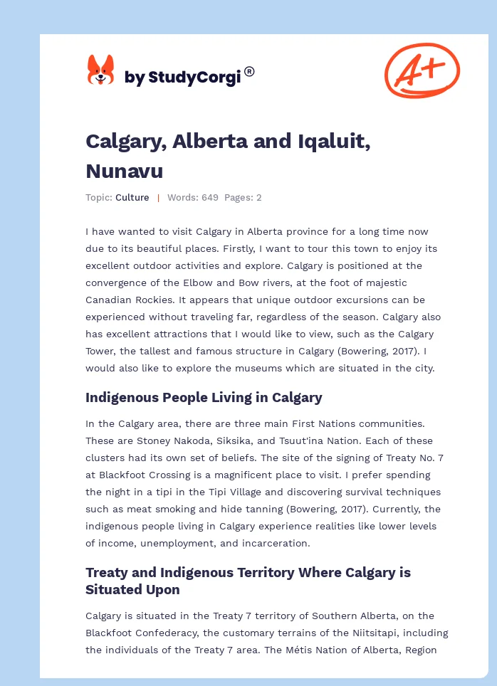 Calgary, Alberta and Iqaluit, Nunavu. Page 1