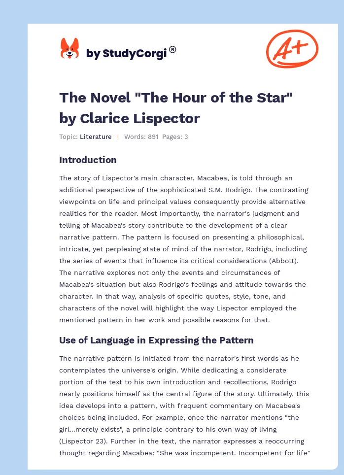 The Novel "The Hour of the Star" by Clarice Lispector. Page 1