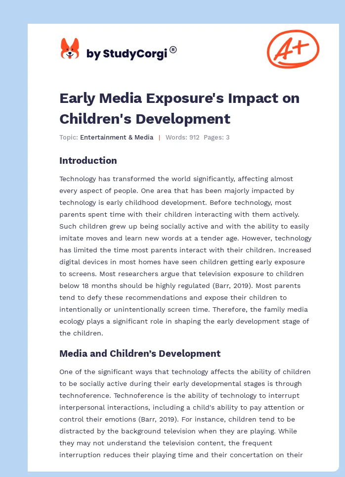 Early Media Exposure's Impact on Children's Development. Page 1