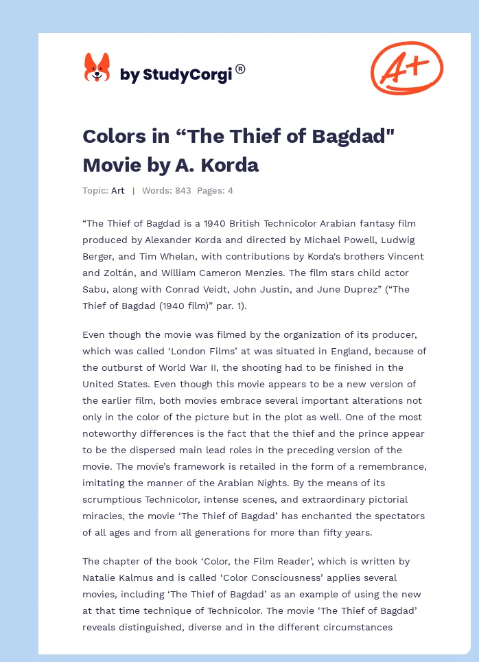 Colors in “The Thief of Bagdad" Movie by A. Korda. Page 1