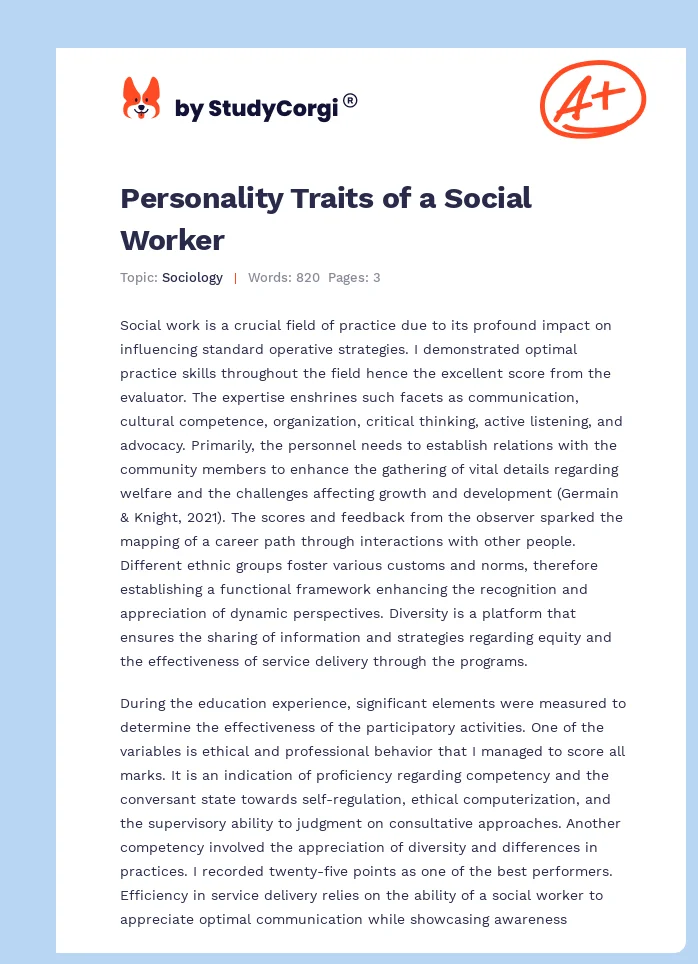 Personality Traits of a Social Worker. Page 1