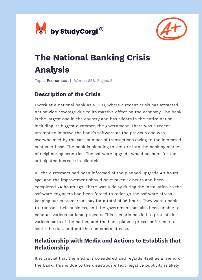 The National Banking Crisis Analysis. Page 1