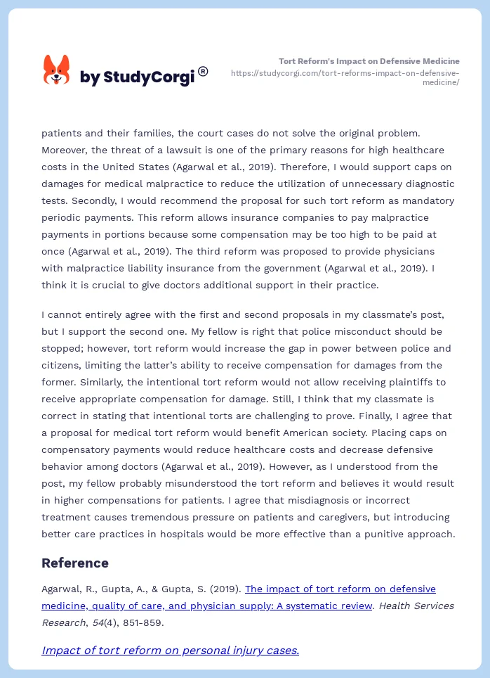 Tort Reform's Impact on Defensive Medicine. Page 2