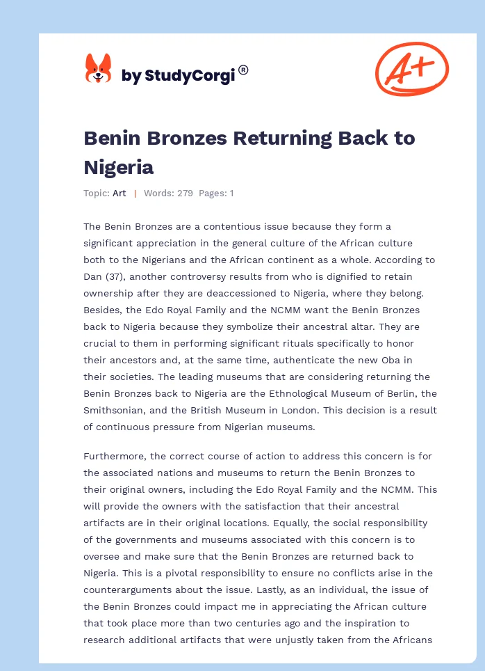 Benin Bronzes Returning Back to Nigeria. Page 1