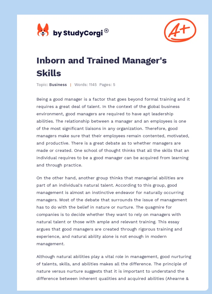 Inborn and Trained Manager's Skills. Page 1