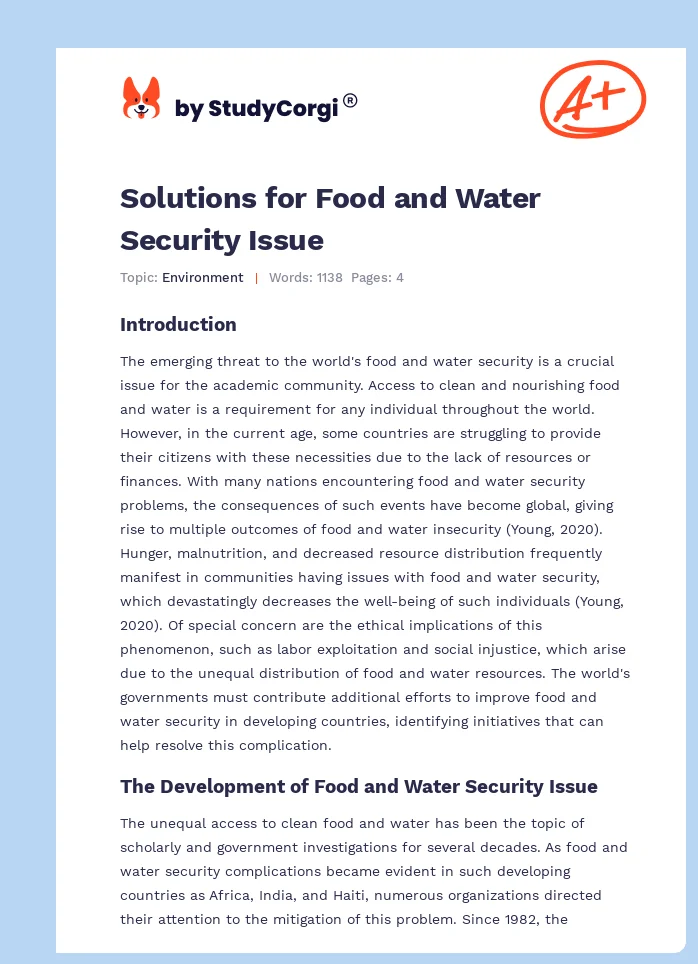 Solutions for Food and Water Security Issue. Page 1