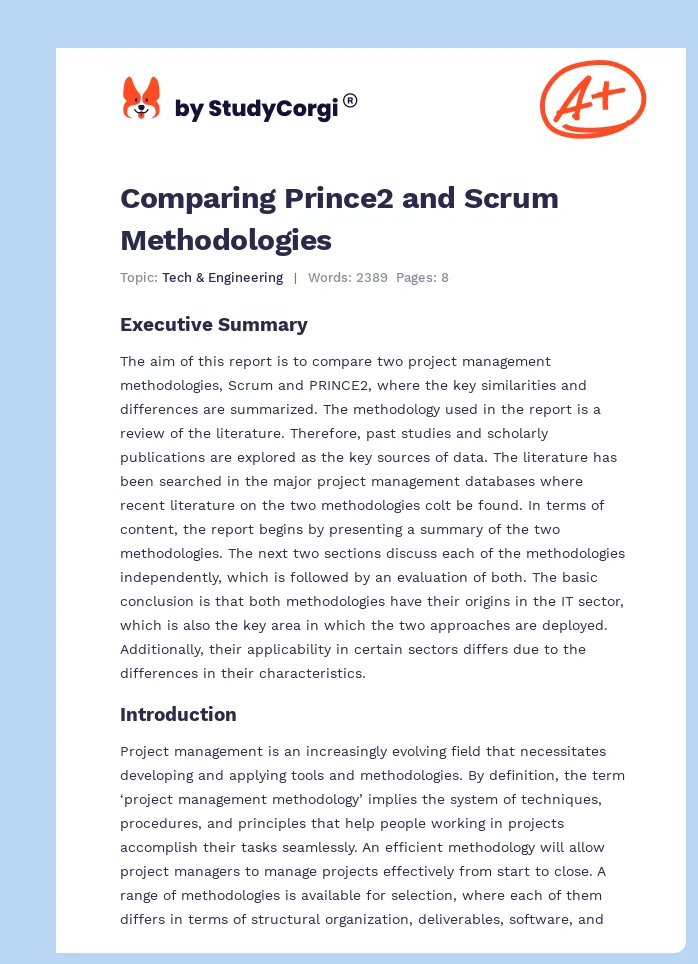 Comparing Prince2 and Scrum Methodologies. Page 1