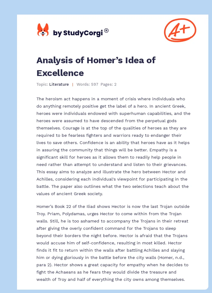 Analysis of Homer’s Idea of Excellence. Page 1