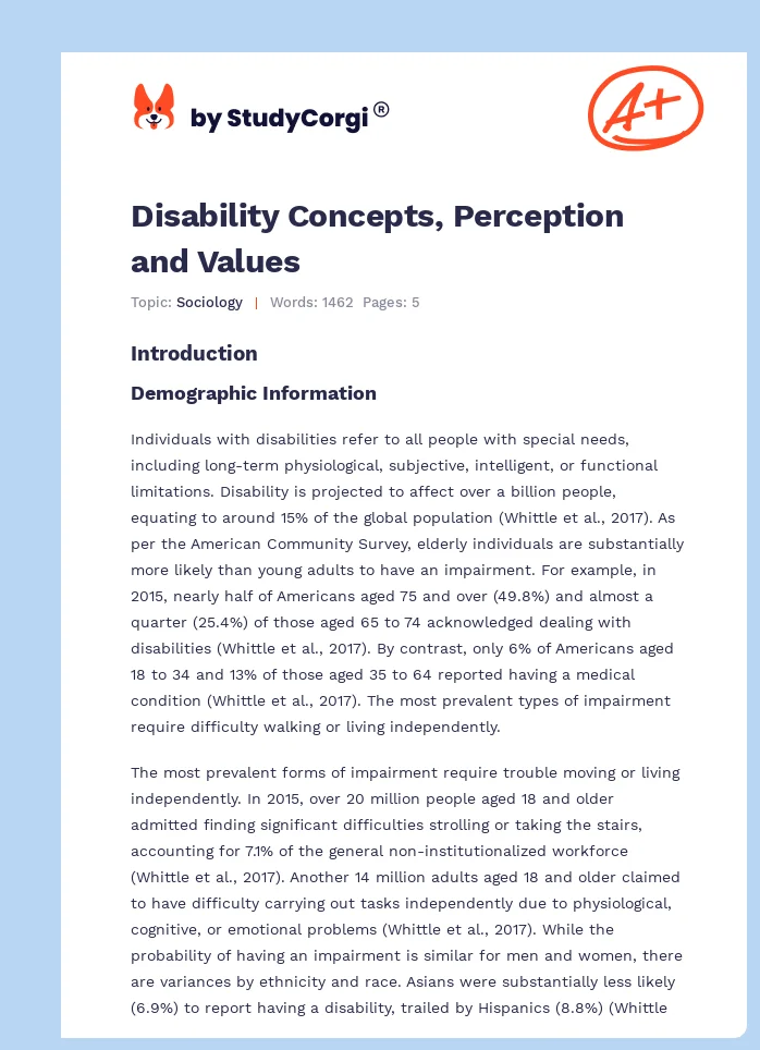 Disability Concepts, Perception and Values. Page 1