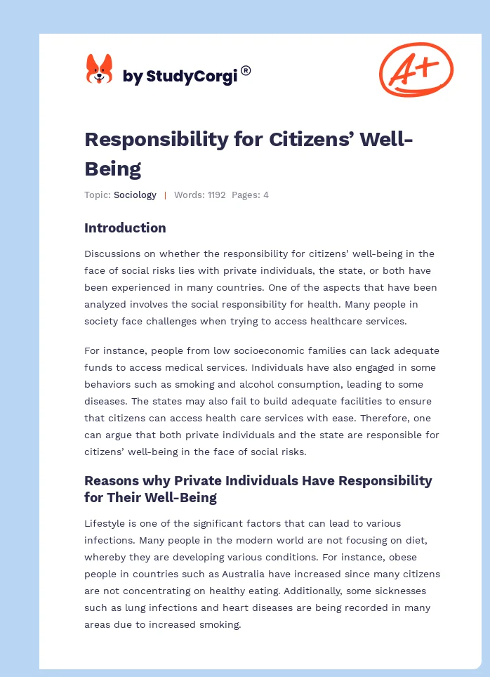 Responsibility for Citizens’ Well-Being. Page 1